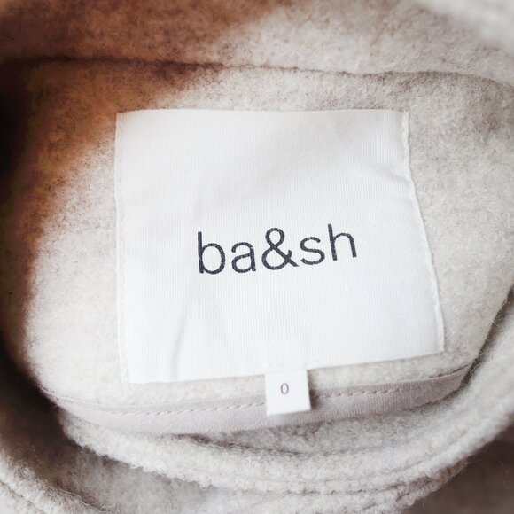 BA&SH BASH Beige 100% Wool CALVI High Neck Leather Belted Jacket Coat 0 / XS - Picture 8 of 8